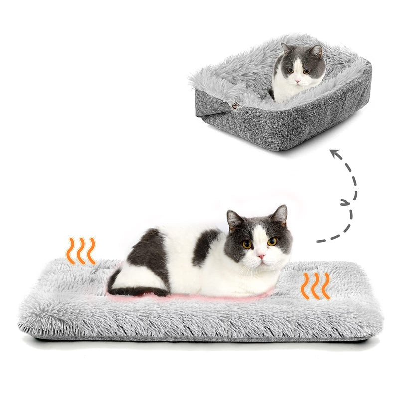 HDLKRR Cat Bed Self Warming, Foldable Self Heated Cat Mat Heating Pad 24 x 20 inch Extra Warm Thermal Pet Pad for Indoor Outdoor Cats, Non-Slip Bottom Washable Non Electric, Grey