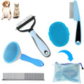 MASTER QUEEN Dog Brush Grooming Kit 5PCS - Dog Brush for Shedding,Puppy Brush and Flea Comb for Dogs, Slicker Brush Comb and Dog Hair Brush Set Blue, Grooming at Home or Travel