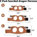 3 Pack Bearded Dragon Harness and Leash Set - Adjustable Soft Leather Lizard Harness with Retractable Leash Small Animal