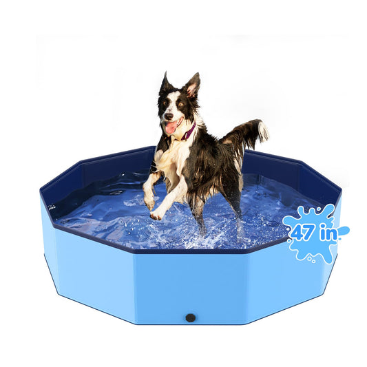 Bilibara 47'' Foldable Dog Pet Bath Pool, Heavy Duty Non-Slip Kiddie Pool, Plastic Pet Wading Pool for Puppy Small Medium Large Dogs, Indoor and Outdoor Kids Pet Dog Bathtub