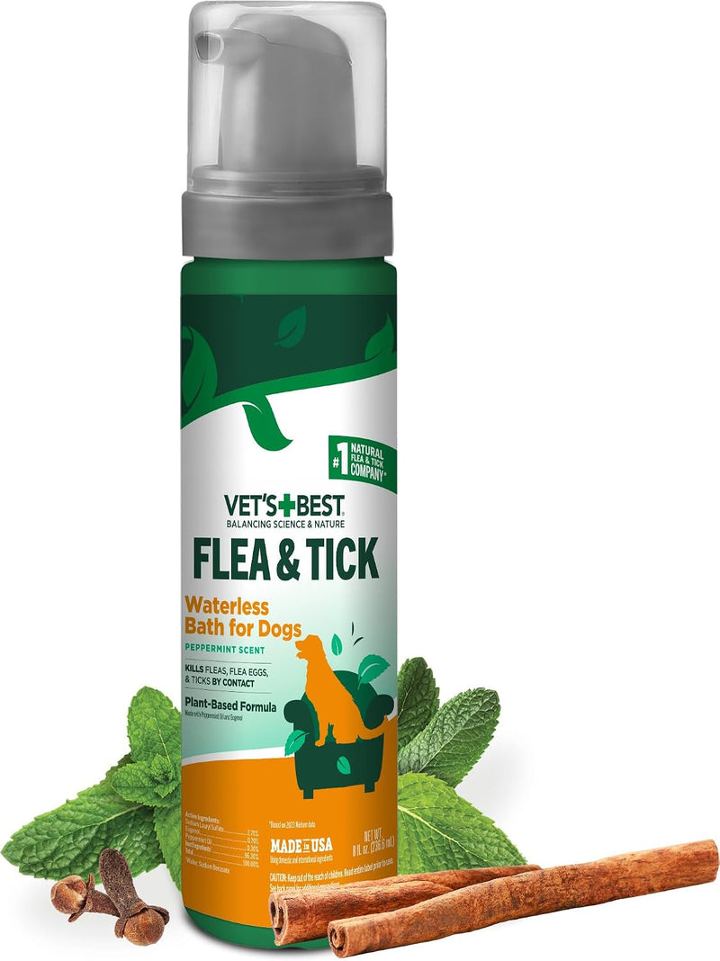 Vet's Best Waterless Flea & Tick Bath for Dogs, Plant-Based, 8 oz
