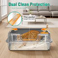 OROLEY 2PACK Stainless Steel Litter Box with High Sides Lid, Extra Large XXXL Litter Box for Big Cats, Metal Kitty Litter Boxes with Anti-Leakage Enclosure,Non-Stick