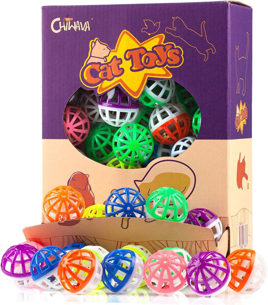 CHIWAVA 45PCS 1.6'' Cat Toy Ball with Bell Plastic Lattice Jingle Balls