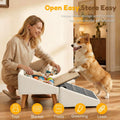 Kunffiyso Dog Ramp for Small Dogs, 15.7" H 3-in-1 18.5" Extra Wide Foldable Ottoman & Hidden Storage Design Dog Stairs for Couch Sofa, Non-Slip Pet Steps for Puppy Senior Injured Dogs (White)