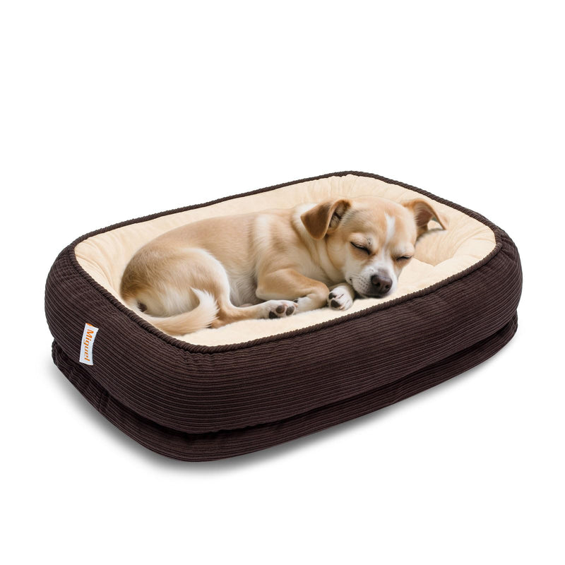 Orthopedic Dog Bed Small Washable, Egg Crate Foam Cat Bed for Senior Cat,Oval Kennel Bed, Pet Couch Bed with Four Sided Bolster, Removable Washable Cover Non-Slip Bottom, Brown
