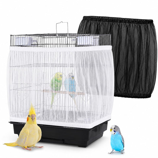 RAINFLOW 2 Pack Bird Cage Seed Catcher - Adjustable Bird Cage Skirt Cover with Breathable Mesh Netting, Universal Seed Catcher Net Cover Fit for Parrot Cage, Parakeet Cage, Large and Small Bird Cages
