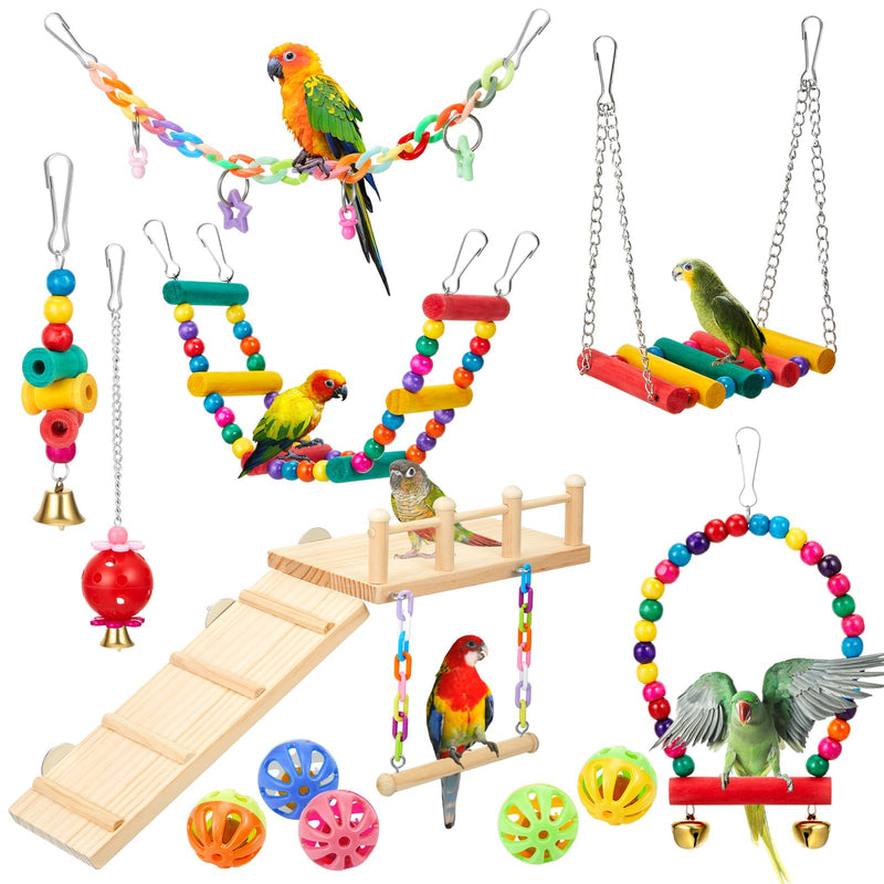 Sonwyoung 12 Pcs Parakeet Cockatiel Bird Toys, Parrot Swing Chewing Hanging Toys, Colorful Style Parrots Cage Accessories, Interactive Chew & Climb Play Set (Basic Style)