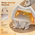 Cat Houses for Indoor Cats - 4 Seasons Cat Bed Cave with Natural Sisal Cat Scratcher Mat, Solid Wood Frame Cat House with Curtains and Cat Floor Scratching Pad Rug, Protect Couch and Carpets, M