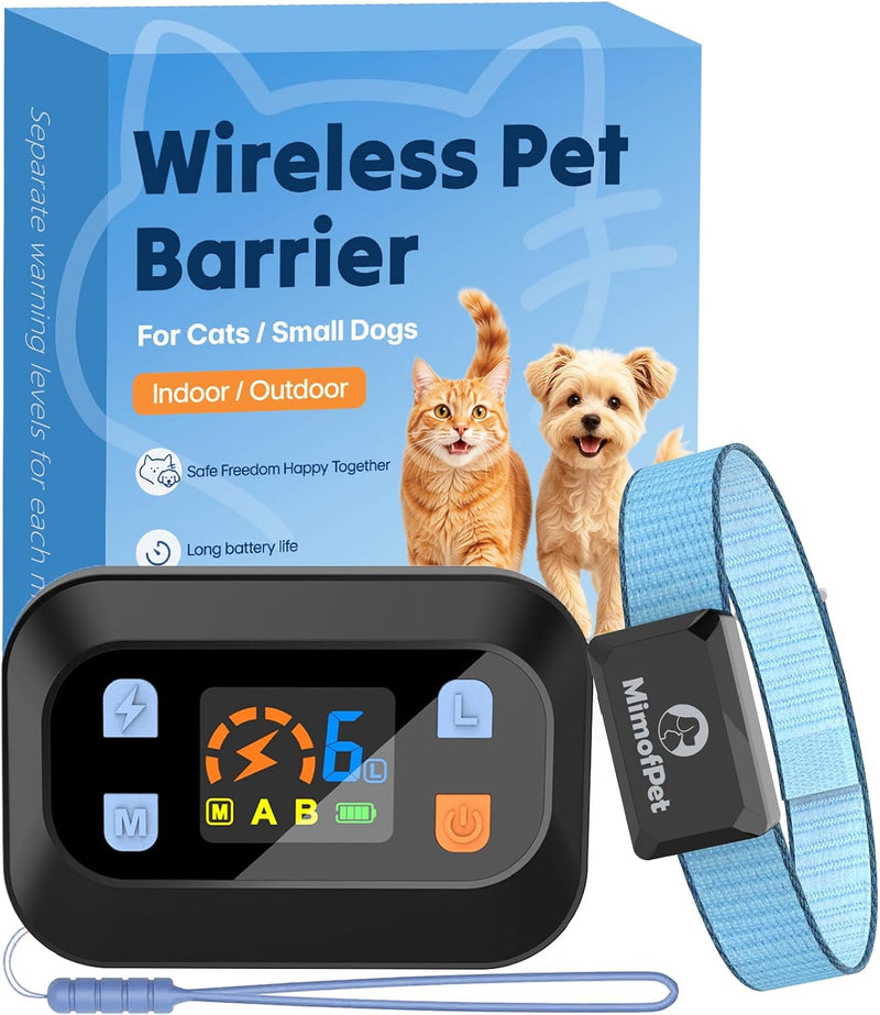 MIMOFPET Wireless Cat Barrier - Mini Outdoor Indoor Pet Barrier with Adjustable Safe Static Intensity,Adjustable Range u