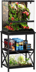 Snughome Reptile Tank Stand, 24" x 18" Terrarium Stand with 3-Tier Open Storage Shelves, Reptile Enclosure Stand, Heavy 
