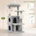 Globlazer Cat Tree Tower for Indoor Cats, 50-inch Adult Cat Tree House for Large Adult Cats with Steps, Scratching Post, 2 Cat Caves, Dangling Toys, FC50, Light Grey