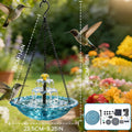 Solar Cascade Hanging Bird Bath Fountain, 3-Tier Hanging Solar Bird Bath with Detachable Solar Panel, 5ft Extension Cord