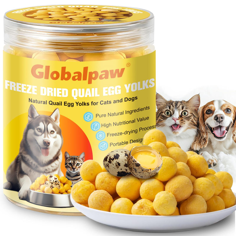 Globalpaw Premium Freeze-Dried Quail Egg Yolks - All-Natural Snack for Cats and Dogs, 100% Pure Quails Yolk Ingredients Pet Treats, Supports Growth with Protein & Iron, Crispy (Quail Egg Yolks 1pcs)