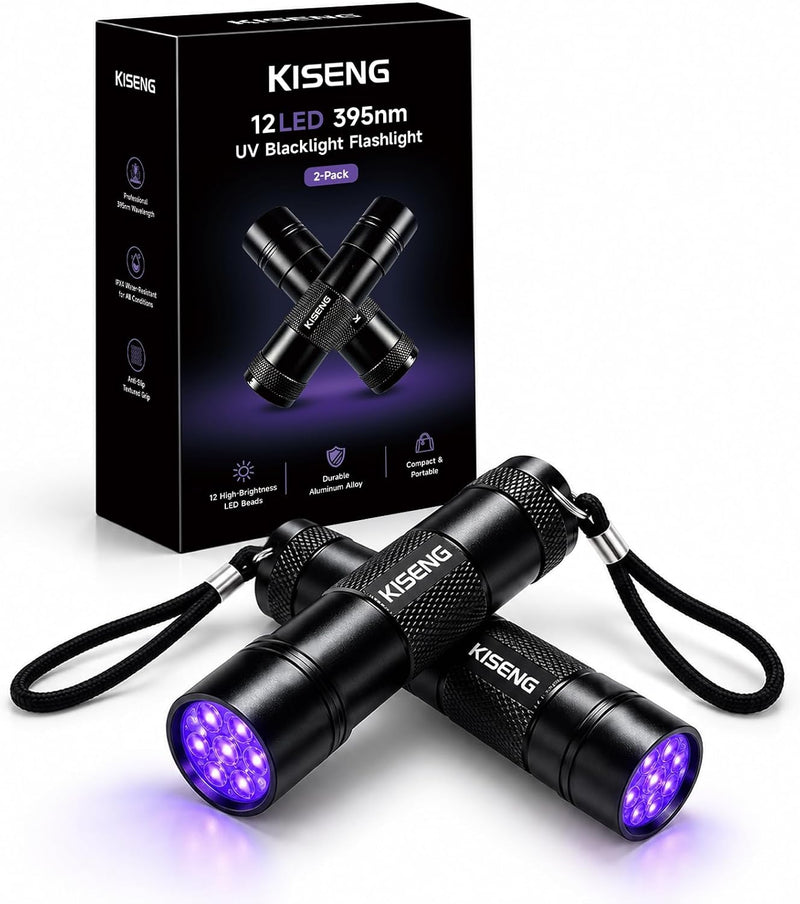 2 Pack 395nm 12 LED Handheld UV Mini Flashlight (Batteries not Included)