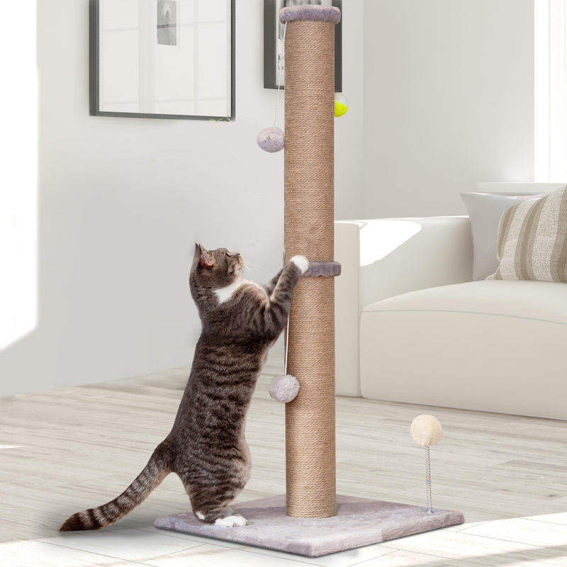 PELUOMOZ Tall Cat Scratching Post 36 inch Large Cat Scratch Post for Indoor Cats with Durable Natural Sisal Rope Scratcher Post Tree Kitten Interactive Toy-Gray