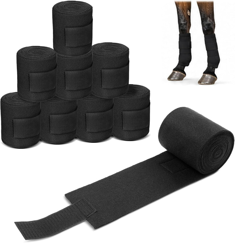 Eccliy 8 Pack Horse Polo Wraps 10 ft x 4.7 in Soft Fleece Leg Wraps, Black