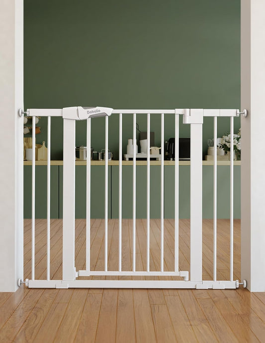 BABELIO Safety Gate Door Fits for Stairs, Narrow and Wide Doorways with Auto Close, Easy Install, No Drilling, Pressure Mounted for Baby, Child, Pets, Dog/Puppy, 26''-40'', White