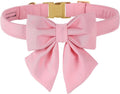 Nude Pink Dog Collar with Cute Bow Tie for Small Girl Boy Dogs