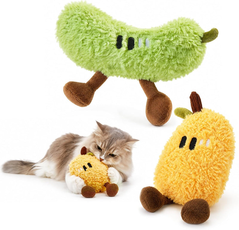 Potaroma Plush Catnip Fruit Cat Toy 2 Pack, Crinkle Interactive Chew Pillow
