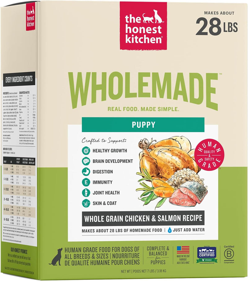 The Honest Kitchen Human Grade Wholemade Whole Grain Chicken & Salmon Dehydrated Puppy Dog Food, 7lb Bag (Makes 28lbs)