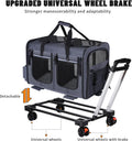 Cat Carrier for 2 Cats,Cat Carrier with Wheels for Cats and Dogs, Foldable Double Pet Carrier, Rolling Dog Carrier with Detachable Wheels and Telescopic Handle,2 Front Zippered Compartments Gray