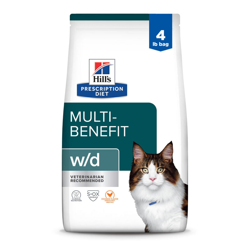 Hill's Prescription Diet w/d Multi-Benefit Digestive/Weight/Glucose/Urinary Management Dry Cat Food, Chicken, 4 lb. Bag