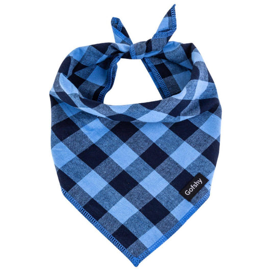 Gofshy Boy Dog Bandana Large- Blue Black Dog Scarf Buffalo Plaid Printing Adjustable Bib Handkerchief Accessories for Medium Large Dogs (L)