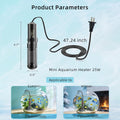 HiTauing Small Aquarium Heater 25W, Constant Temperature 78℉ Fish Tank Heater with Digital Thermometer, Submersible Bett
