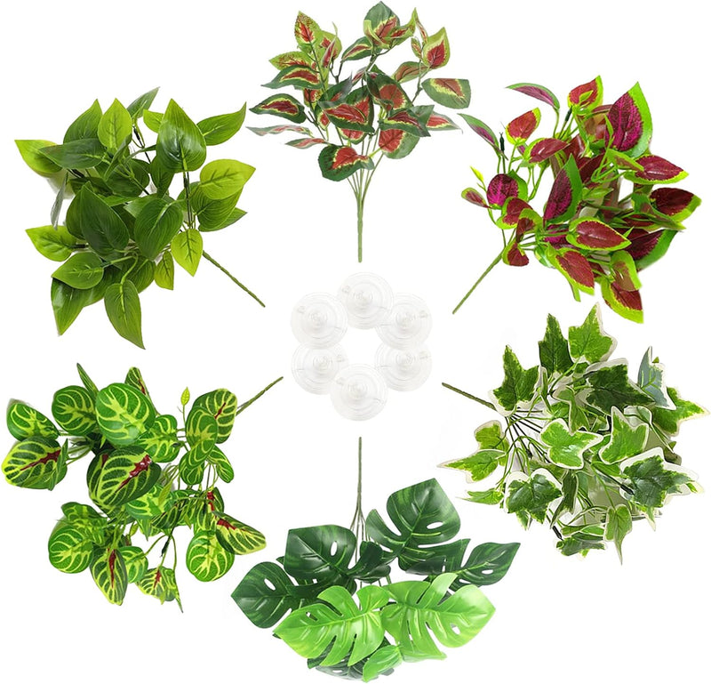 PINVNBY Reptile Terrarium Plants Hanging Artificial Lizards Habitat Climbing Decorations with Suction Cup Pets Tank Fake