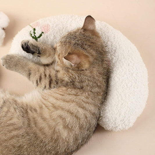 Haourlife Little Pillow for Cats Puppies Ultra Soft Fluffy Pet Calming Toy Half Donut Cuddler for Joint Relief Sleeping Improve Machine Washable Blanket Set-Blue