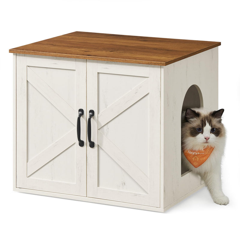 Feandrea Cat Litter Box Enclosure, Hidden Litter Box Furniture, Indoor Pet House End Table, 23.6 x 19.7 x 19.7 Inches, Rustic White and Honey Brown UPCL042W201