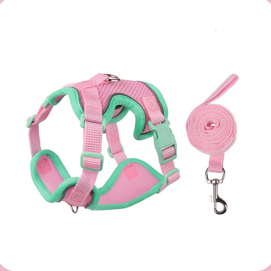 Muejjur Cat Harness and Leash Set for Walking – Escape-Proof Reflective Vest for Cats and Small Dogs, Adjustable Soft Air Mesh with Pressure-Reducing Design, 4.92ft (Green & Pink, L)