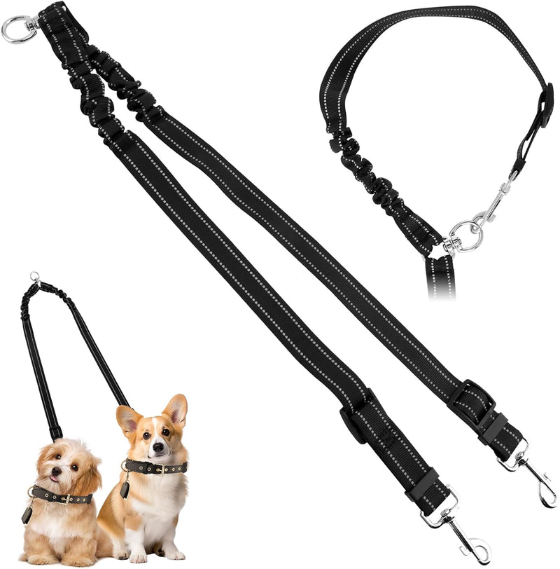 Double Dog Leash, 360° Swivel No Tangl-e Bungee Walking Training Leashes, Comfortable Shock Absorbing Reflective Bungee 