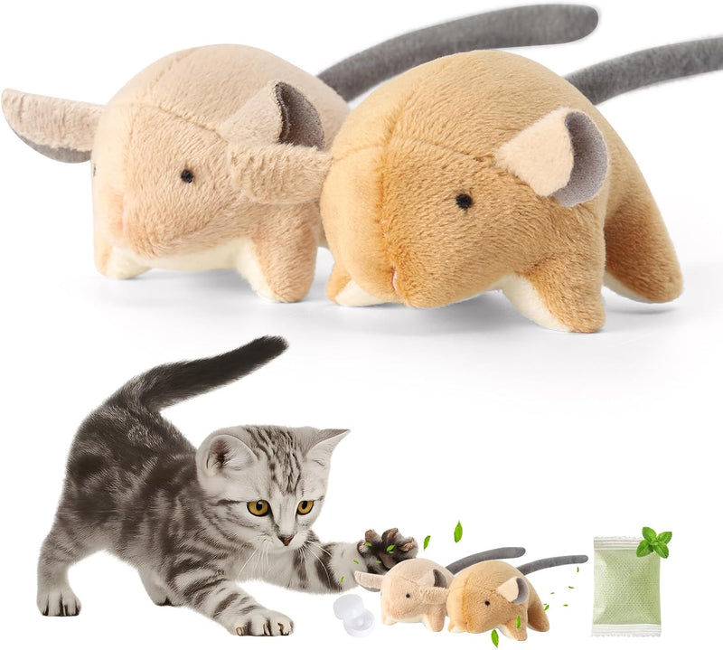 Plush Catnip Mice Toys with Rattle Sound- 2 Pcs Interactive Cat Toys for Indoor Cats, Durable Stress Relief Eco-Friendly