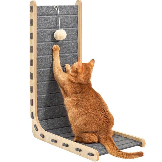 Nxwjoy Cat Scratch Pad Felt Cat Scratcher for Indoor Cats Scratching Board Scratchers for Large Cat Scratch Furniture Protector with Ball Kitten Toys L Shape 26.8 Inch Grey