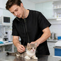 Pumtus Waterproof Pet Grooming Workwear, Short Sleeves Dog Groomer Smock, Anti Static Baber Uniform with Full Zipper & P