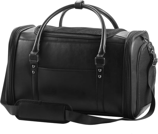 Stylish Leather Pet Carrier for Small Dogs and Cats Up to 15 lbs, Airline Approved Lightweight Travel Tote with Breathab