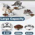 6 PCS Thickened Stainless Steel Cat Bowls, 5.5 Inch Shallow Wide Flat Metal Kitten Food Bowls, Whisker Friendly Fatigue 