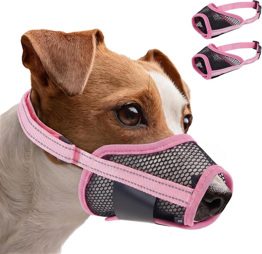 MIGOHI 2 Pack Dog Muzzle for Small Dogs,Soft Breathable Mesh Muzzle,Pink,XS