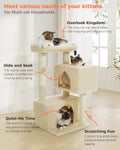 UYMI 32" Cat Tree Tower for Indoor Cats - 2 Cozy Condos, Multi-Level Cat Scratching Posts with Sisal, Soft Padded Perch, 2 Dangling Toys, Beige
