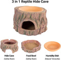 3 in 1 Reptile Hide Cave with Detachable Base & Humidity Dish, Essential Tank Terrarium Decor Humid Hideout Accessories 