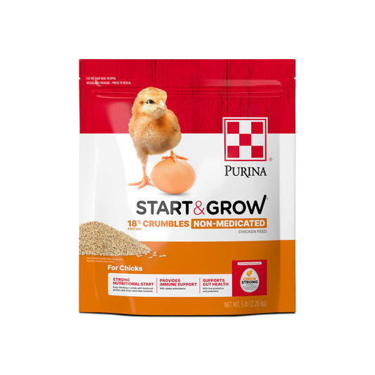 Purina Start and Grow | Non-Medicated Chick Feed Crumbles | Nutritionally Complete - 5 Pound (5 lb) Bag