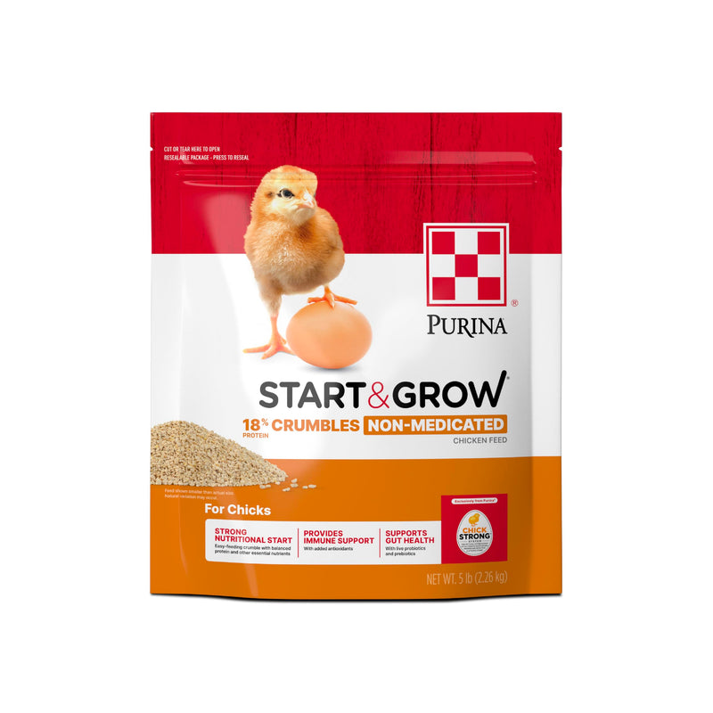 Purina Start and Grow | Non-Medicated Chick Feed Crumbles | Nutritionally Complete - 5 Pound (5 lb) Bag