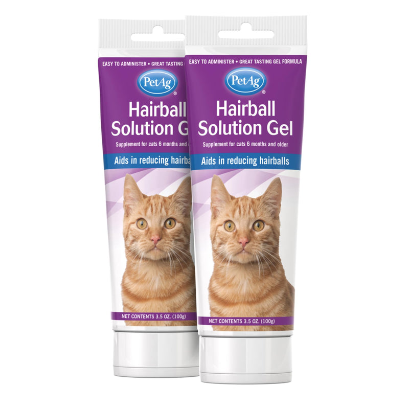 PetAg Hairball Solution Gel Supplement for Cats - 3.5 oz, Pack of 2 - Helps Prevent and Reduce Hairballs in Cats 6 Months and Older