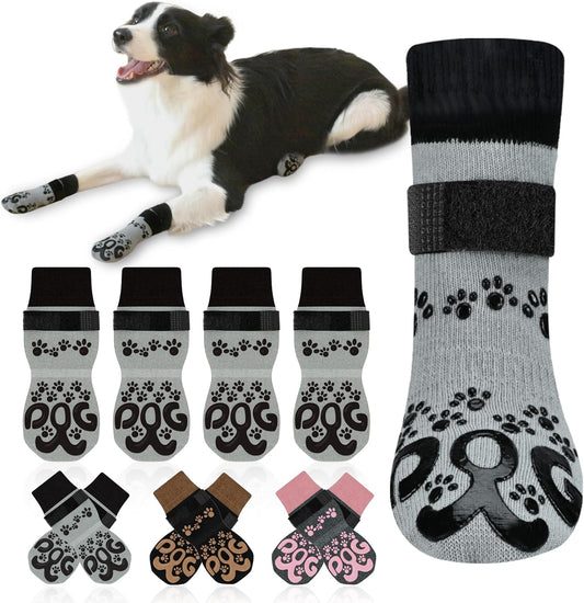 Dog Socks for Hardwood Floors Anti Slip - Double Side Dogs Booties to Prevent Licking, Hot Pavement Paw Protectors, No T