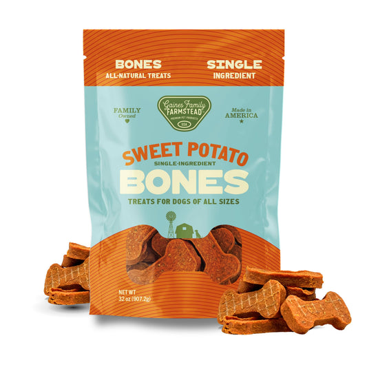 Gaines Family Farmstead Sweet Potato Dog Bones – 32 oz Bag, All-Natural, Single Ingredient, Grain-Free Dog Treats for Digestive Health, High Fiber - Training & Rewards, Made in USA