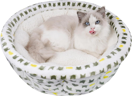 AIWIKIDE Dog Sofa Bed, Anti-Anxiety Puppy Cuddler Bed for Puppy Dog & Cat, Rectangle Washable Bed (Beige, Round Small)