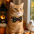 2 Pack Halloween Cat Collars with Bow Ties, Hot Pink Skull & Pumpkin Ghost Breakaway Kitten Collars with Bells and Charm