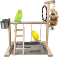 Hamiledyi Bird Playground Parrot Play Stand Parakeet Playground Play Gym with Feeder Cups,Swings, Ladder and Tray, Natural Wood Bird Perch Stand Outside Cage fo