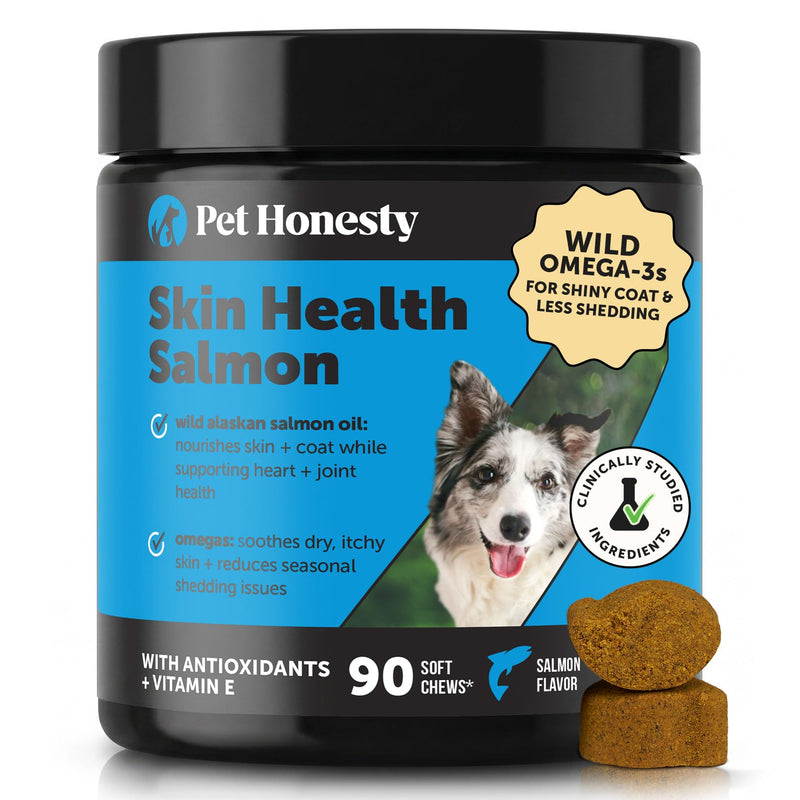 Wild Alaskan Salmon Oil for Dogs Omega 3 Fish Oil Chews - Skin + Coat Supplement for Itchy Skin Relief, Dry Skin, Hot Spots + Shedding Control - Supplements with Vitamin E + Vitamin C (Salmon, 90 Ct)
